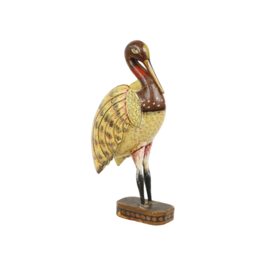 Massief Houten Tropische Vogel Beeld Sculptuur Handbeschilderd 42cm 1