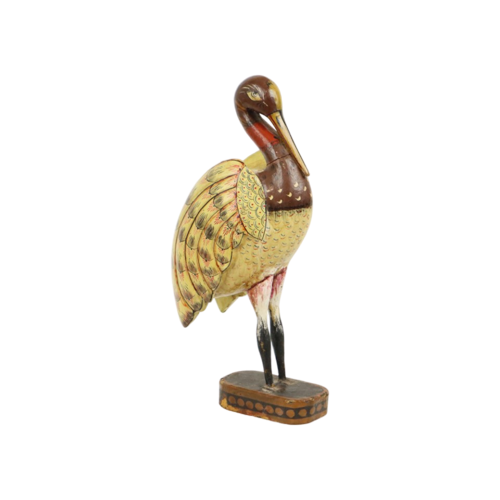 Massief Houten Tropische Vogel Beeld Sculptuur Handbeschilderd 42Cm