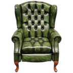 Chesterfield Lazychester Relax Fauteuil – Antiek Groen, Leer thumbnail 1