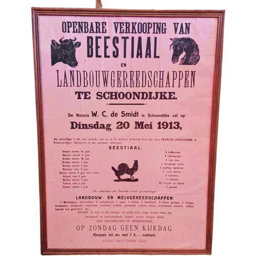 Affiche Van Een Openbare Verkoping Van Beesten Uit 1913🐓🐄