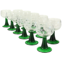 Set Van 11 Vintage Luminarc Roemer Wijnglazen Groene Geribbelde Voet