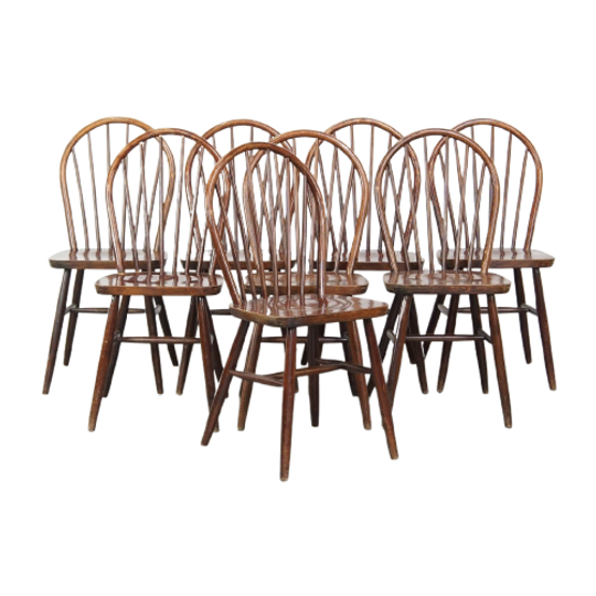 Set Van 8 Vintage Houten Windsor Spijlen Stoelen Uit De Jaren ’70 In Engelse Stijl 1