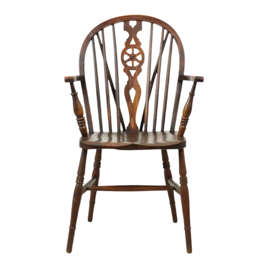 Antieke Houten Windsor Stoel Beuk Olm Wheel Back Chair 19de Eeuw 1