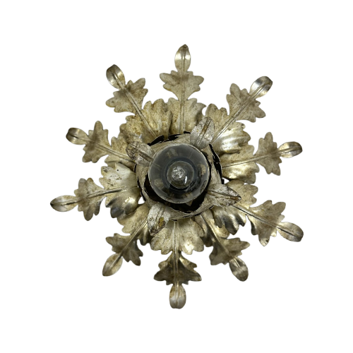 Hollywood Regency Leaf Flower Ceiling Light Flush Mount , 1970S