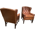 2 X Stoere Industriële Chesterfield Oorfauteuils In Generfd Cognac Vintage Leder Ralph Lauren thumbnail 1