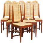 Unieke Set Van 6 Houten Art Deco Design Eetkamerstoelen Met Een Rieten Zitting En Rugleuning thumbnail 1