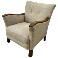 Vintage Fauteuil - Houten Armleuningen - Ecru / Beige