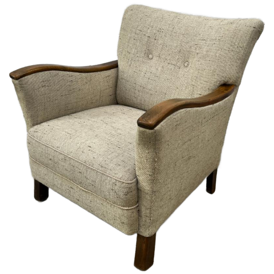 Vintage Fauteuil - Houten Armleuningen - Ecru / Beige 1