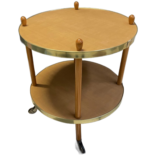 Wood Round Serving Trolley Sidetable 1960s 1