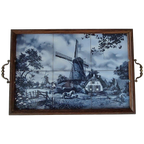 Delfts Blue Tile Tableau. Detailed Landscape Scene By J.C.V.Hunnink (1925 - 2016) thumbnail 1