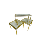 3 Koperen Tafels. Sidetable En Bijzettafels. Unieke Hollywood Regency Set Brass Tafels. thumbnail 1