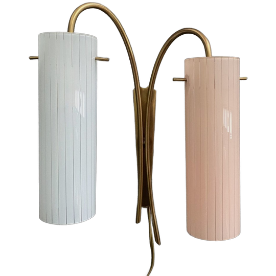 Brass Wall Lamp With A Pink And A Blue Glass Shade 1960s 1
