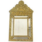 Antieke Kussenspiegel Repousse Spiegel Facet Frankrijk 19de Eeuw thumbnail 1