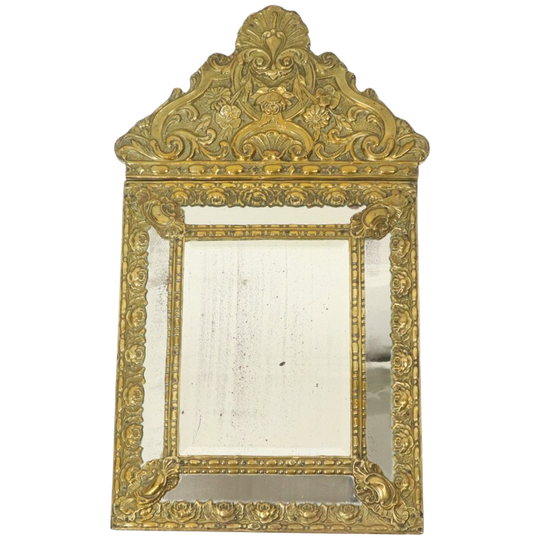 Antieke Kussenspiegel Repousse Spiegel Facet Frankrijk 19de Eeuw 1