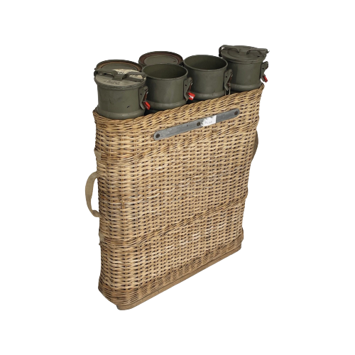 Vintage Military - Swiss Made Cannisters- Ammunition Container Made From Wicker With 4 Tubes - Ma
