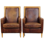 Set Van 2 Mooie En Comfortabele Schapenleren Art Deco Design Fauteuils Met Een Prachtige Kleur thumbnail 1