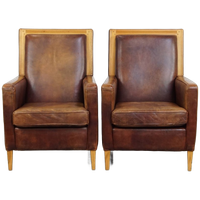 Set Van 2 Mooie En Comfortabele Schapenleren Art Deco Design Fauteuils Met Een Prachtige Kleur
