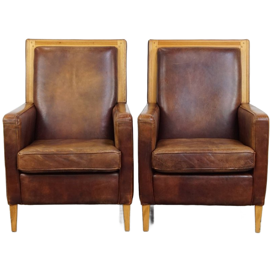 Set Van 2 Mooie En Comfortabele Schapenleren Art Deco Design Fauteuils Met Een Prachtige Kleur 1