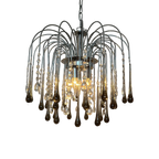 Xxl Grote Murano Kroonluchter Hanglamp Taupe Chrome Frame thumbnail 1