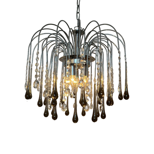 Xxl Grote Murano Kroonluchter Hanglamp Taupe Chrome Frame 1