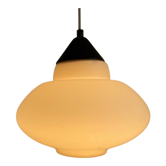 Vintage 50’s Mcm Hanging Pendant - Frosted / Semi Translucent White Glass - Louis Kalff / Phillip 1