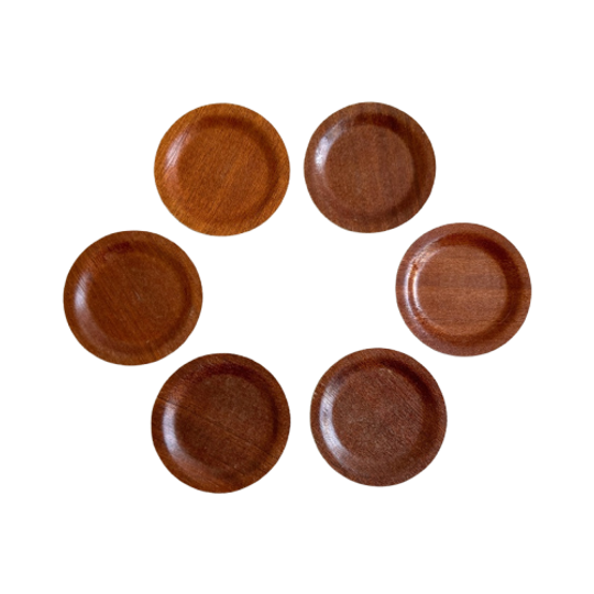 Set Van 6 Vintage Scandinavische Silva Teak Onderzetters 1