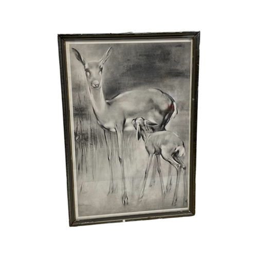 Vintage Hertjes Schilderij H. Van Meegeren Prent Bambi