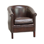 Zeer Mooie En Heerlijk Comfortabele Donkere Rundleren Clubfauteuil In Engelse Stijl thumbnail 1