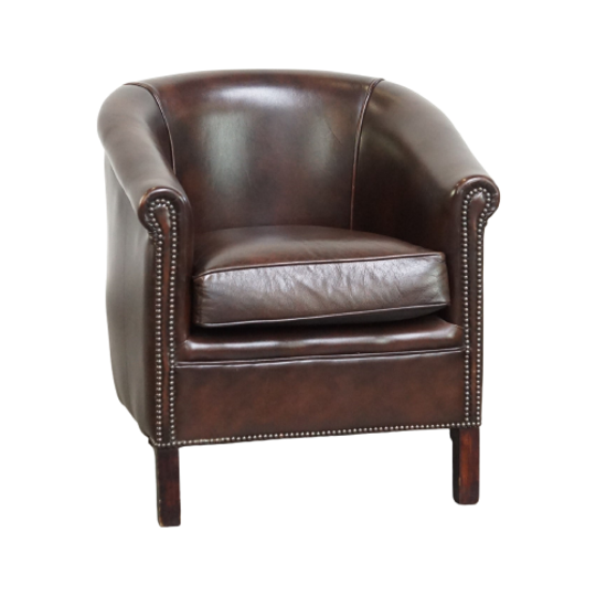 Zeer Mooie En Heerlijk Comfortabele Donkere Rundleren Clubfauteuil In Engelse Stijl 1