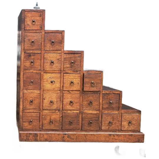 Zware Teakhouten Ladenkast Apothekerskast, Trapmodel 1