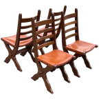 Vintage Set Van Vier Brutalist Eetkamerstoelen Eiken thumbnail 1
