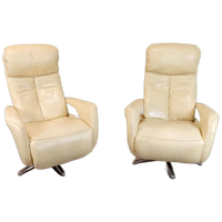 Set Van 2 Hukla Leren Recliner Swivel Fauteuils