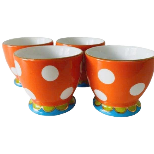 Set Vintage Oilily Eierdopjes Porselein Oranje Blauw 1990’s 1