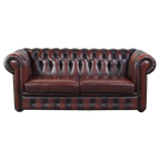 Waanzinnig Gekleurde Donkerrood Gevlamde En Comfortabele Rundleren 2.5 Zits Chesterfield Bank thumbnail 1