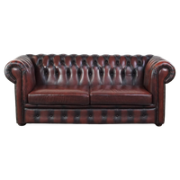 Waanzinnig Gekleurde Donkerrood Gevlamde En Comfortabele Rundleren 2.5 Zits Chesterfield Bank