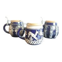 Aardewerk Bierpullen Met Tinnen Deksel 3 Stuks