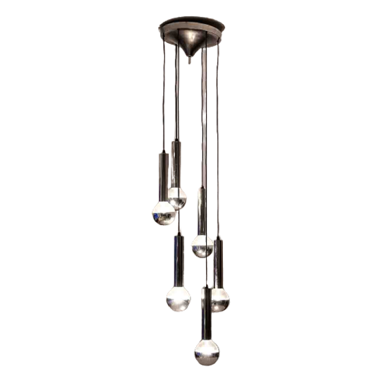 Mid-century Vintage Neerwaartse Spiraal Hanglamp In Chroom En Glas 1