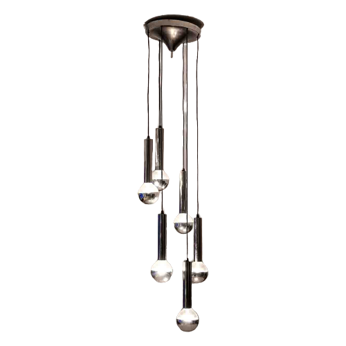 Mid-Century Vintage Neerwaartse Spiraal Hanglamp In Chroom En Glas