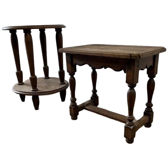 Vintage Houten Pied De Stal / Bijzettafel / Plantentafel 1