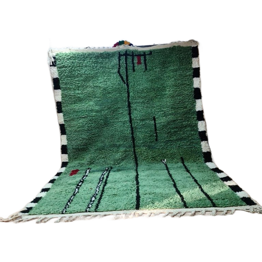 Large Sage Green Moroccan Rug With Abstract Lines, 300x200cm, Hand-knotted Wool 1