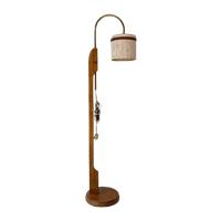 Vintage Teak Houten Lamp Met Textiele Kap