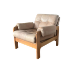 Vintage Fauteuil Of Loungestoel - Hout Met Licht Leer - 2X thumbnail 1