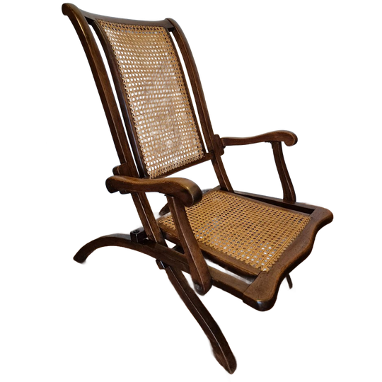 Antieke Vouwstoel Met Nieuwe Rieten Webbing, Campaign Furniture 1