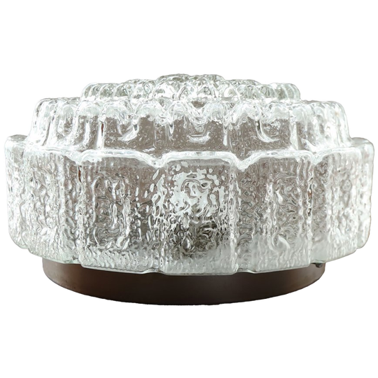 Vintage Plafonnière Transparant Ijsglas, Glashutte Limburg Jaren 60 1