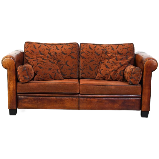 Luxe En Comfortabele 2,5 Zits Schapenleren Bank Met Stoffen Kussens In Engelse Stijl 1