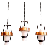 Trio Van Scandinavische Hangers In Opaline En Kopermetaal