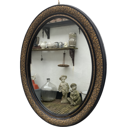 Antieke Klassieke Ovale Zwart Met Goud Gedecoreerde Spiegel