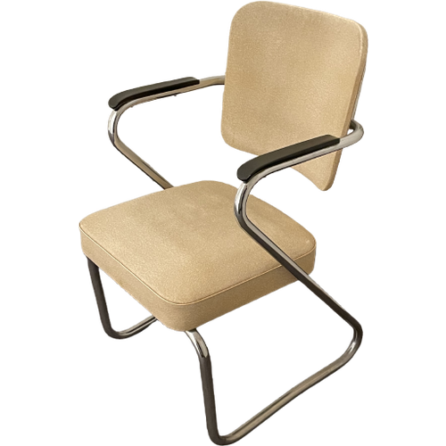 Paul Schuitema Fana  1950 Vintage Zilverkleurig, Creme Fauteuil