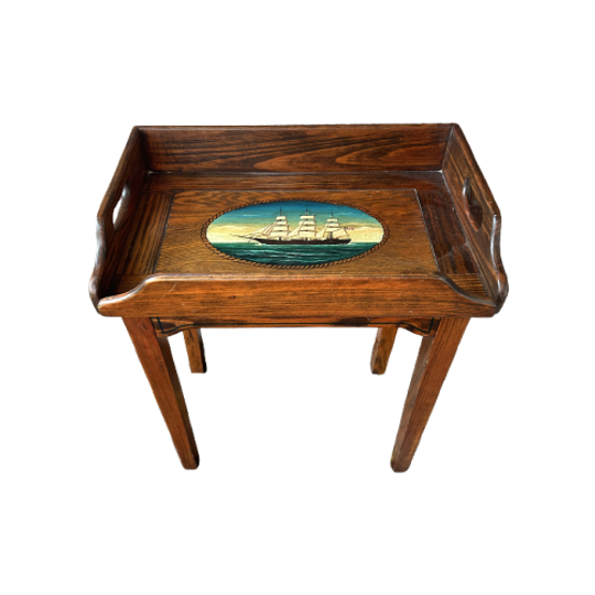 Klassiek Bruin, Meerkleurig Bijzettafel Antieke Butlers Tafel, Dienblad Verwijderbaar 1