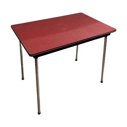 Vintage Formica Goud, Rood, Zwart Eettafel Bureau Tafel